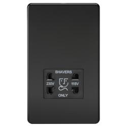 Knightsbridge 115/230V Screwless Flat Plate Dual Voltage Shaver Socket - Matt Black & Black Insert