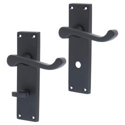 Matt Black Victorian Scroll Bathroom Door Handles - 153 x 40mm