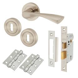 Touchpoint Satin Nickel 3 Lever Sashlock Door Handles on Rose Pack - Ariel Range