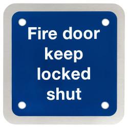 Altro Fire Door Keep Locked Shut Door Sign - Square - 90 x 90mm - Satin Stainless Steel