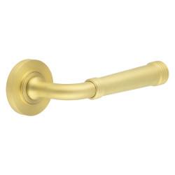 Burlington by Frelan Satin Brass Fire Rated Door Handles on Round Rose - Highgate Range