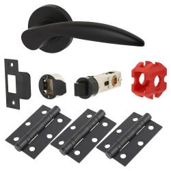 Jigtech Matt Black Latch Door Handles on Rose Pack - Passage - Cresta Range