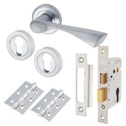 Altro Polished/Satin Chrome Euro Lock Door Handles on Rose Pack - Knightsbridge Range