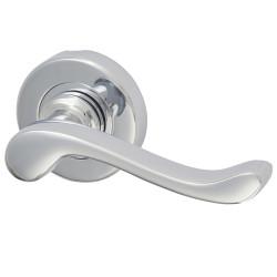Heritage Brass by M Marcus Polished Chrome Scroll Door Handles on Round Rose - Bedford Range
