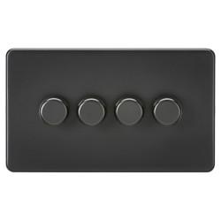 Knightsbridge 5 - 150W 4 Gang 2 Way Push On/Off Rotary Intelligent LED Dimmer Switch - Matt Black