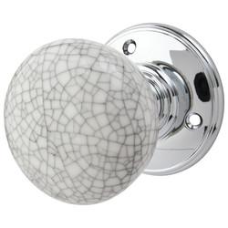 Carlisle Brass Blue Crackle Knob & Chrome Rose Porcelain Mortice Door Knob - 70mm Rose - Delamain