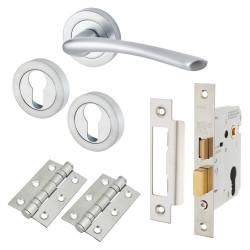 Touchpoint Satin Chrome Euro Lock Door Handle on Rose Pack - Rimini Range