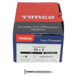 TIMCO Twin Threaded Pozi Round Head Wood Screws - 10 x 2" - Pack of 200