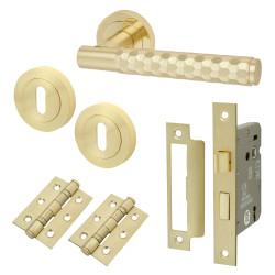 Altro Satin Brass Honeycomb 3 Lever Sashlock Door Handles on Rose Pack - Cara Range