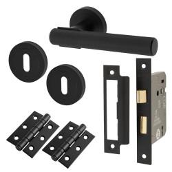 Altro Matt Black Knurled 3 Lever Sashlock Door Handles on Rose Pack - Orla Range