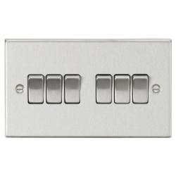 Knightsbridge 10AX 6 Gang 2 Way Square Edge Plate Light Switch - Brushed Chrome