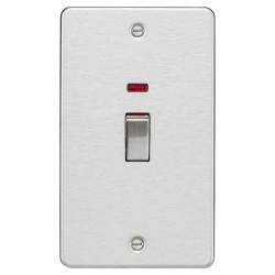 Knightsbridge 45A 2 Gang Flat Plate Double Pole Cooker Switch with Neon - Brushed Chrome