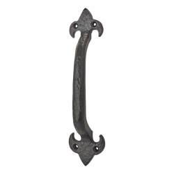 Olde Forge Antique Black Iron Fleur de Lys D-Bar Door Pull Handle - Screw Fix - 230 x 50mm