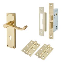 Touchpoint Polished Brass Budget Scroll 3 Lever Sashlock Door Handles Pack - Mia Range