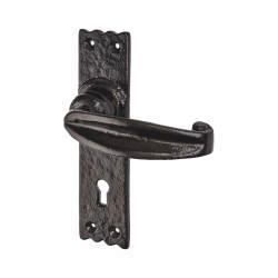 Olde Forge Metalized Antique Black Iron Tudor Keyhole Lock Door Handles - 152 x 38mm