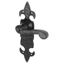 Olde Forge Antique Black Iron Scroll Latch Door Handles - Fleur de Lys Range - 210 x 55mm