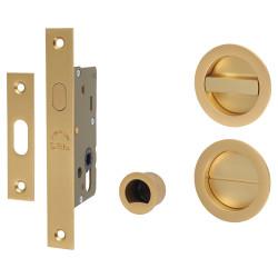 M Marcus Round Flush Privacy Handle Set with Lock - Satin Brass