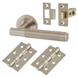 Altro Satin Nickel Reeded Latch Door Handles Pack - Lily Range