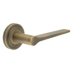 Burlington by Frelan Antique Brass Fire Rated Door Handles on Round Stepped Rose - Knightsbridge Range