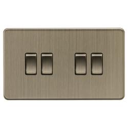 Knightsbridge 10AX 4 Gang 2 Way Screwless Flat Plate Light Switch - Antique Brass