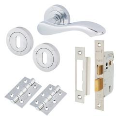 Touchpoint Polished Chrome Scroll 3 Lever Sashlock Door Handles on Rose Pack - Scarlett Range
