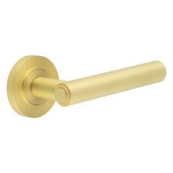 Burlington by Frelan Satin Brass Fire Rated Door Handles on Round Rose - Richmond Range