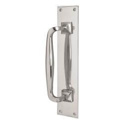 Altro Polished Chrome Brewery Offset Door Pull Handle on Plate - Screw Fix - 305 x 63mm