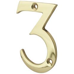 76mm Screw Fix Door Numeral - 3 - Polished Brass