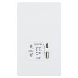 Knightsbridge 230V Shaver Socket with Type A/C USB Ports - 2.4A - Matt White