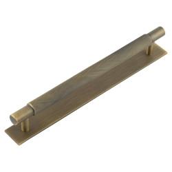 Hoxton Frelan Taplow 18mm Knurled T-Bar Cabinet Pull Handle on Stepped Backplate - 224mm c/c - Antique Brass