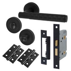 Altro Matt Black Diamond Bathroom Lock Door Handles on Rose Pack - Luna Range