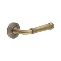 Burlington by Frelan Antique Brass Fire Rated Door Handles on Round Chamfered Rose - Highgate Range