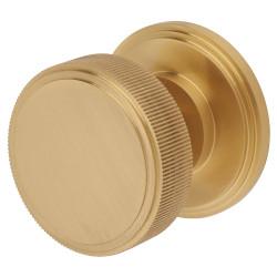 Hampstead Satin Brass Lines Mortice Door Knob - 62mm Rose Diameter - Riley Range