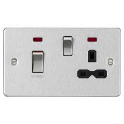 Knightsbridge 45A Flat Plate DP Cooker Switch & 13A Socket with Neons - Brushed Chrome/Black Insert