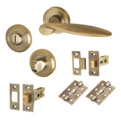 Altro Antique Brass Bathroom Deadbolt Lock Door Handles on Rose Pack - Lancaster Range