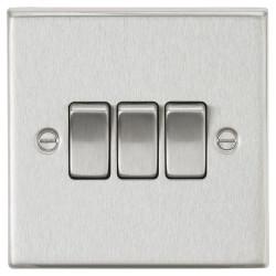 Knightsbridge 10AX 3 Gang 2 Way Square Edge Plate Light Switch - Brushed Chrome