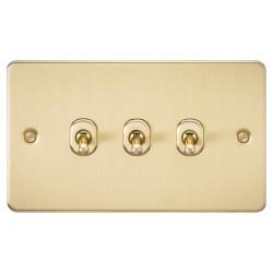 Knightsbridge 10AX 3 Gang 2 Way Flat Plate Toggle Light Switch - Brushed Brass
