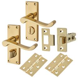 Touchpoint Polished Brass Budget Scroll Privacy Door Handles Pack - Short Plate
