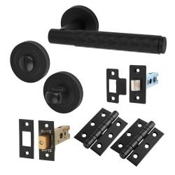 Altro Matt Black Diamond Bathroom Deadbolt Lock Door Handles on Rose Pack - Luna Range