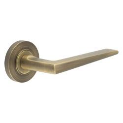 Burlington by Frelan Antique Brass Fire Rated Door Handles on Round Rose - Mayfair Range