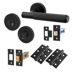 Altro Matt Black Knurled Bathroom Deadbolt Lock Door Handles on Rose Pack - Remi Range