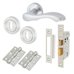 Touchpoint Satin Chrome Scroll 3 Lever Sashlock Door Handles on Rose Pack - Scarlett Range