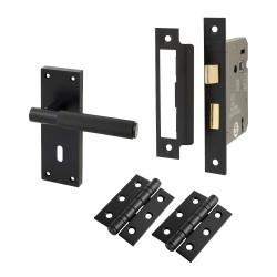 Altro Matt Black Knurled 3 Lever Sashlock Door Handles Pack - Remi Range