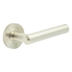Burlington by Frelan Satin Nickel Fire Rated Door Handles on Round Knurled Rose - Richmond Range