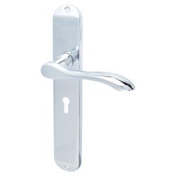Hampstead Polished Chrome Keyhole Lock Door Handles - Long Plate - Altea Range - 240 x 41mm