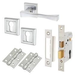 Altro Satin Chrome Euro Lock Door Handles on Square Rose Pack - Spirit Range