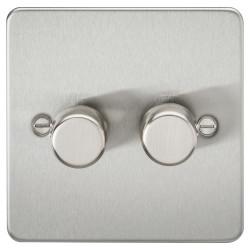 Knightsbridge 5-150W 2 Gang 2 Way Push On/Off Rotary Flat Intelligent LED Dimmer - Brushed Chrome