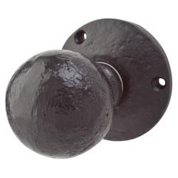Olde Forge Antique Black Iron Ball Mortice Door Knob - 62mm Rose Diameter