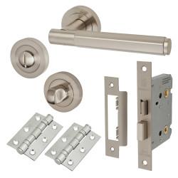 Altro Satin Nickel Hexagonal Bathroom Lock Door Handles on Rose Pack - Juno Range