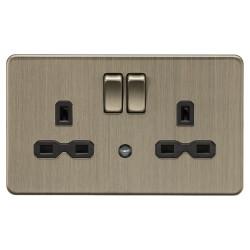 Knightsbridge 13A 2G DP Screwless Flat Plate Switched Socket & Nightlight Function - Antique Brass